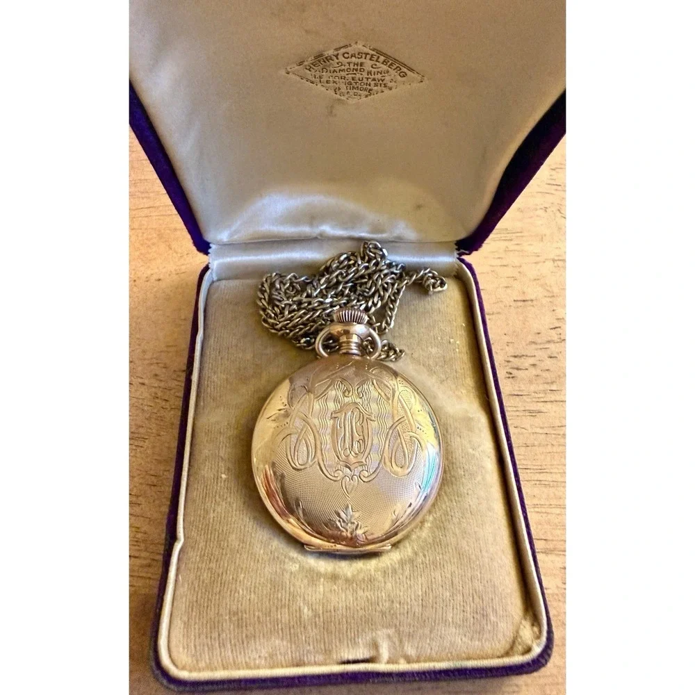 Antique 1916 Elgin Pocket Watch Gold Filled W/ Necklace Inscribed Needs Battery